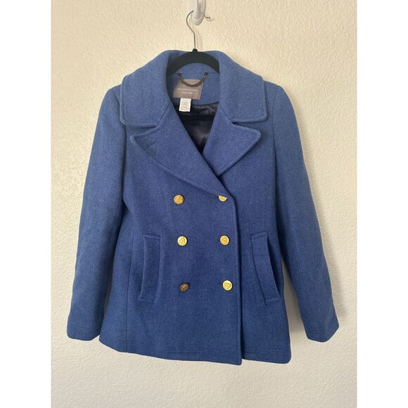 J Crew Majesty Stadium Cloth by Nello Gori Cobalt Blue Wool Pea Coat Size 0 - Picture 1 of 7
